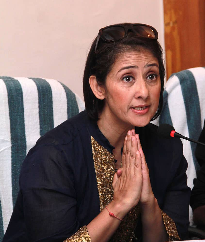 Actress Manisha Koirala at a press conference in Thiruvananthapuram.