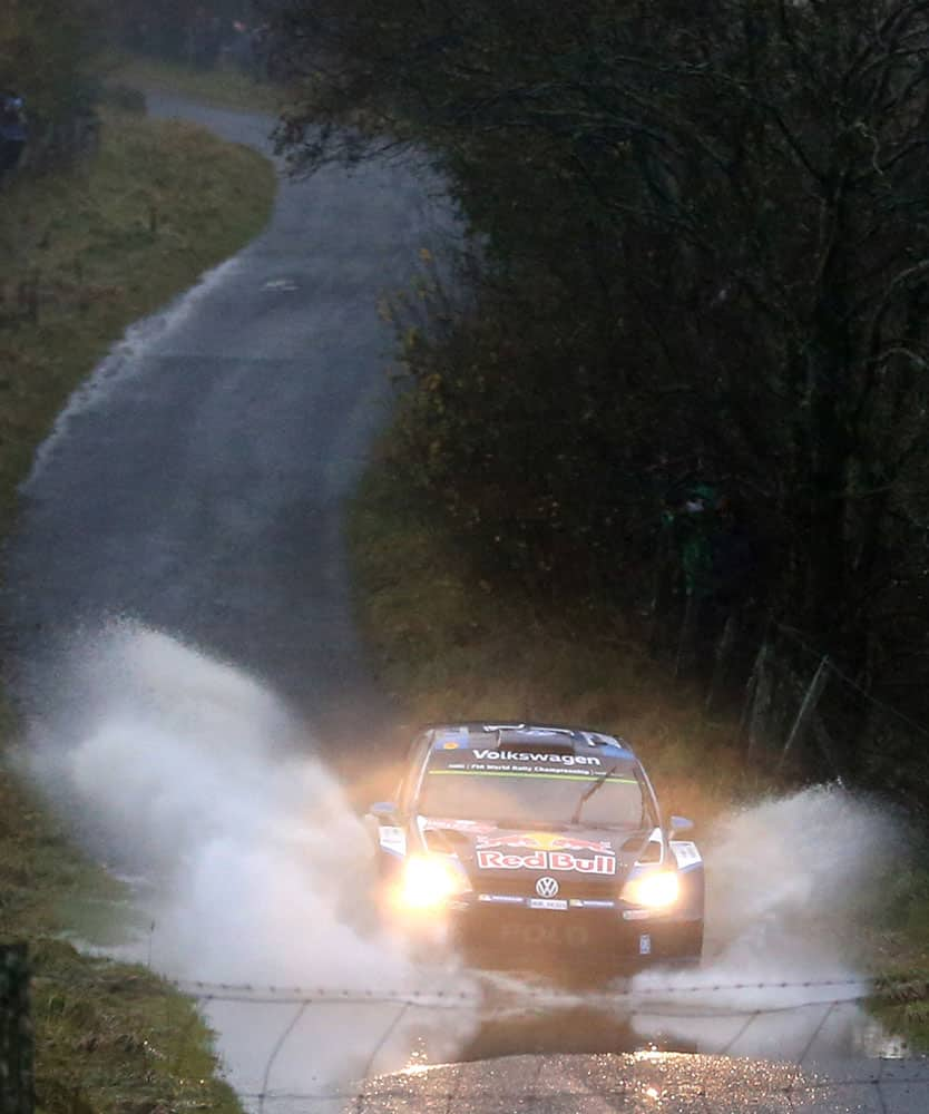 Driver Sebastien Ogier and co driver Julien Ingrassia both of France, drive their Volkswagen Motorsport on Brenig special stage-19 during day four of the Wales Rally GB.