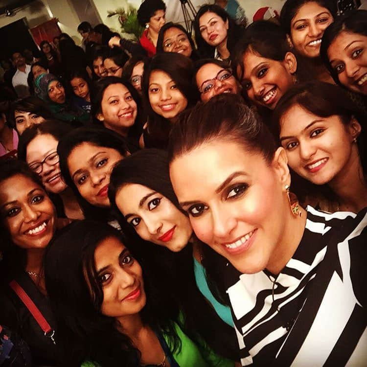 Neha Dhupia :- another one with these inspiring women ... Shiny happy people.. We are @limeroadcom -instagram