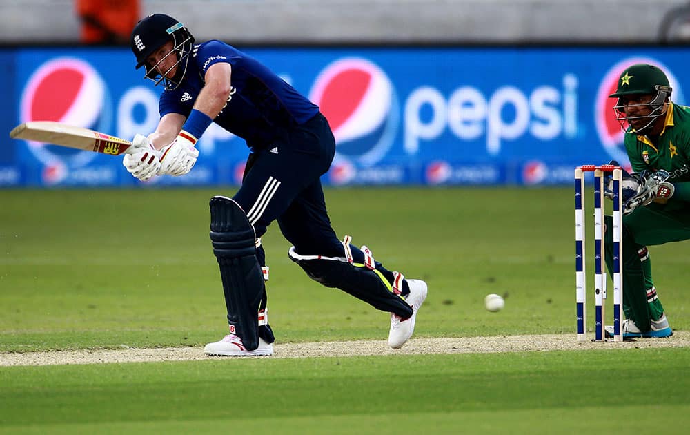 England batsman Joe Root celebrates half century against Pakistan during the Pakistan and England 4th One Day International match at the Dubai International Stadium in Dubai, United Arab Emirates.