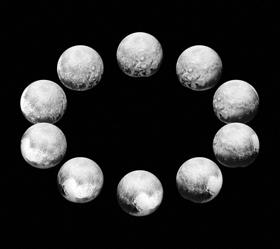 This photo provided by NASA shows NASA’s New Horizons spacecraft capturing Pluto rotating over the course of a full “Pluto day,”in an unprecedented flyby.