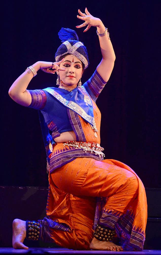 Dancer Minakshi Mondal performing during the dance drama Chitrangada at ICCR auditorium in Kolkata.