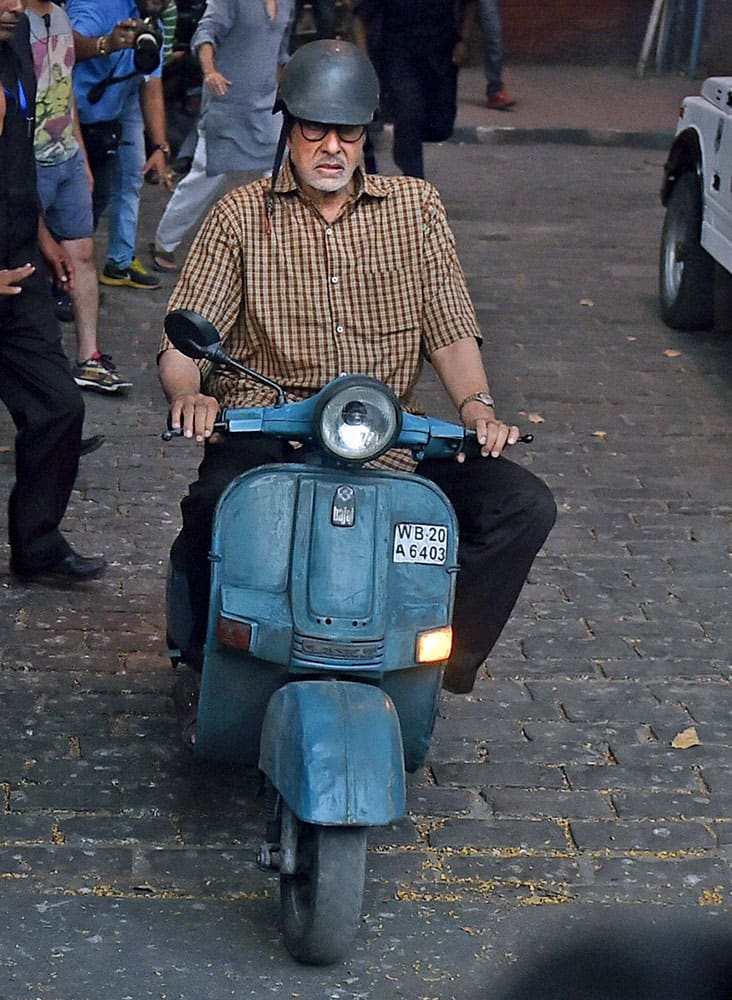 Actor Amitabh Bachchan during the shooting of his upcoming film in Kolkata.