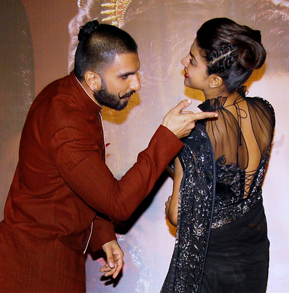 Actor Ranveer Singh and actress Priyanka Chopra at a promotional event in Mumbai.