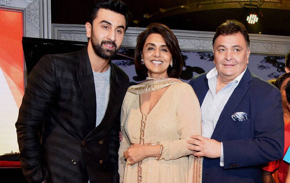 Bollywood actor Ranbir Kapoor along with his parents Rishi Kapoor and Neetu Kapoor at Committed Communities Development Trust (CCDT) NGO on the eve of World AIDS day in Mumbai.