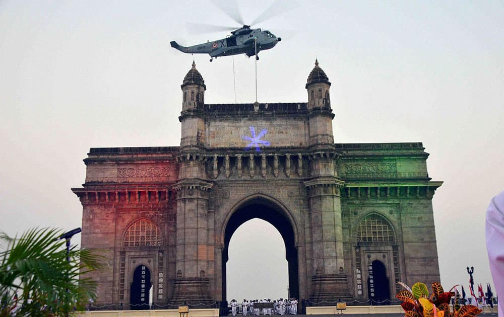 The rehearsal for beating the retreat (Tattoo ceremony) ahead of Navy week celebration at Gateway of India in Mumbai.