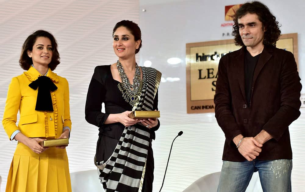 Actress Kareena Kapoor Khan, Kangana Ranout and director Imtiaz Ali during the HT Leadership Summit 2015 in New Delhi.