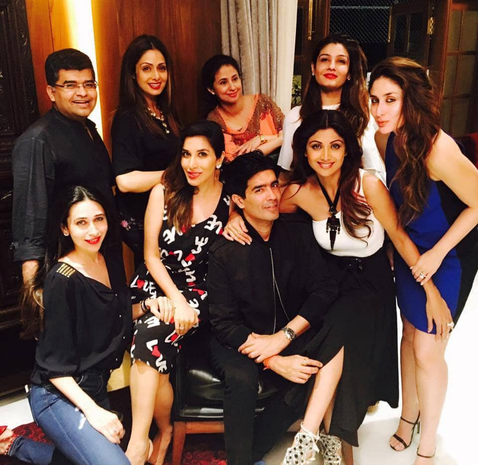 SOPHIE CHOUDRY :- Celebrating our fave Manish Malhotra 's birthday last night  Sridevi ma'am, Raveena, Urmila, Lolo, Bebo, Shilpa & J -twitter