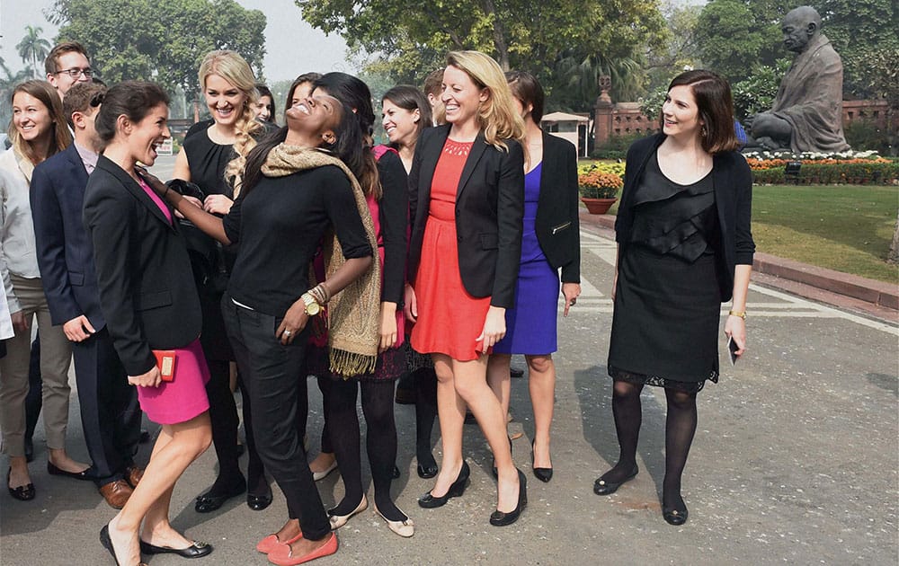 Students of Stanford University, USA, during their visit to the Parliament in New Delhi.