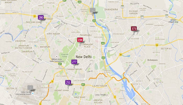 Air Pollution: Today&#039;s Real-time Air Quality Index Visual Map in Delhi