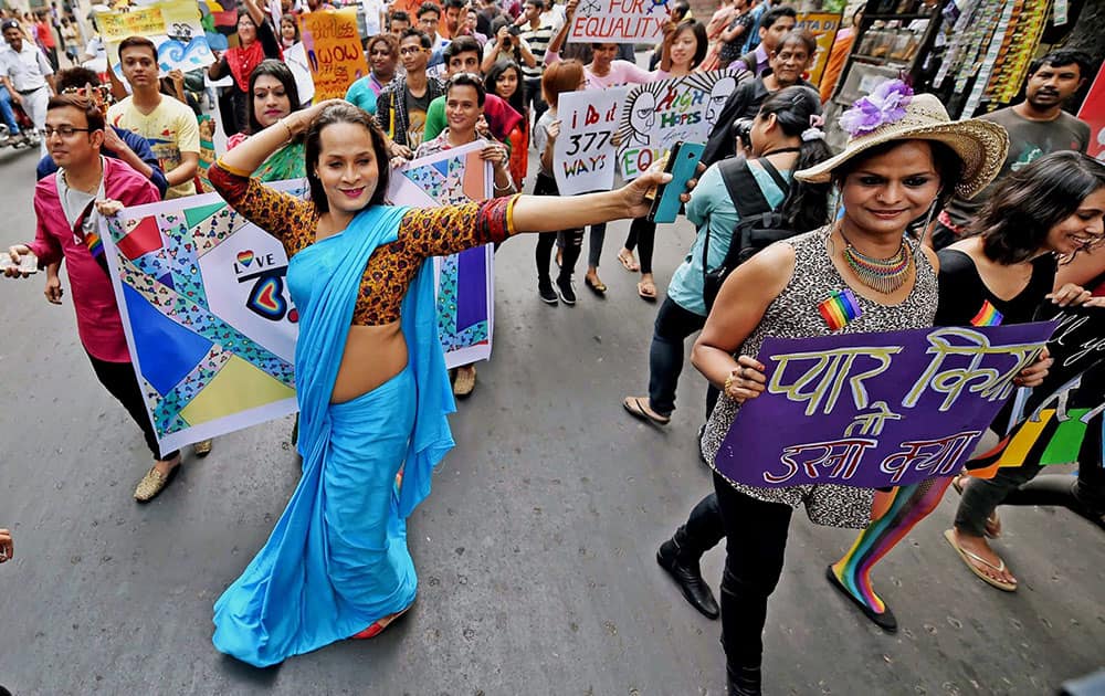 LGBT community people participate in Pride walk 2015 in Kolkata.