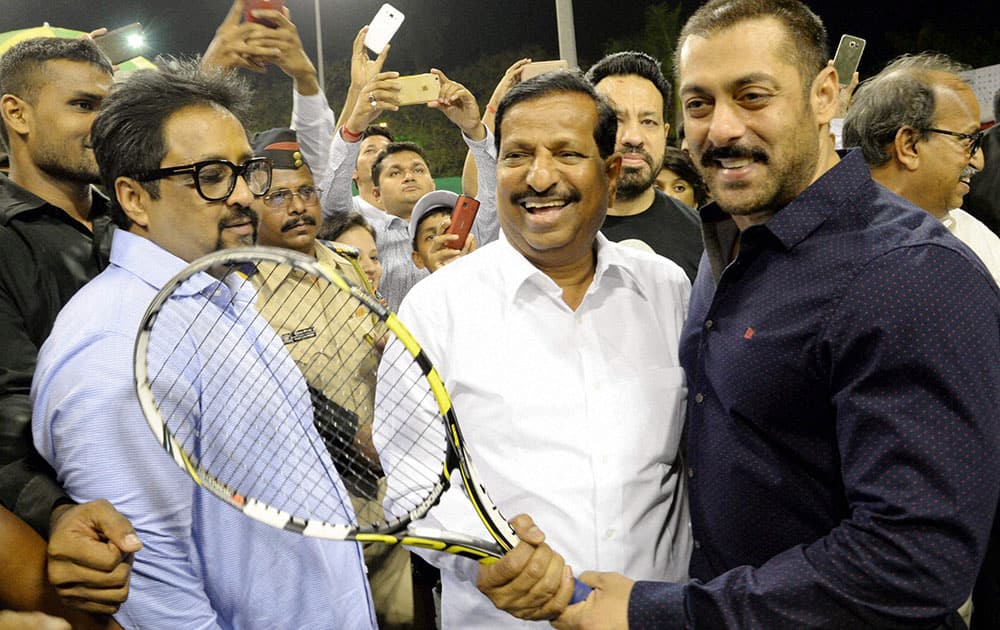 Actor Salman Khan during the inauguration of International women Tennis championship sports meet in Navi Mumbai.