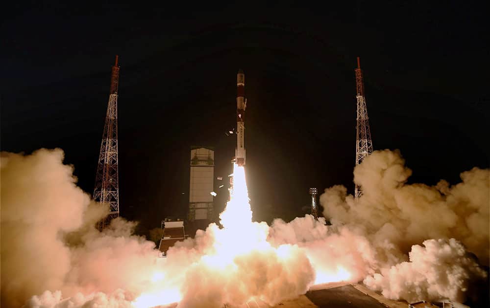 Indian Space Research Organisation (ISRO)s PSLV C 29 carrying six satellites of Singapore, lifts off from Satish Dhawan Space Center in Sriharikota.