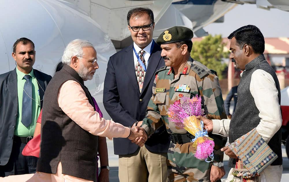 Prime Minister Narendra Modi arrives to attend the DGP conference in Bhuj, Gujarat.