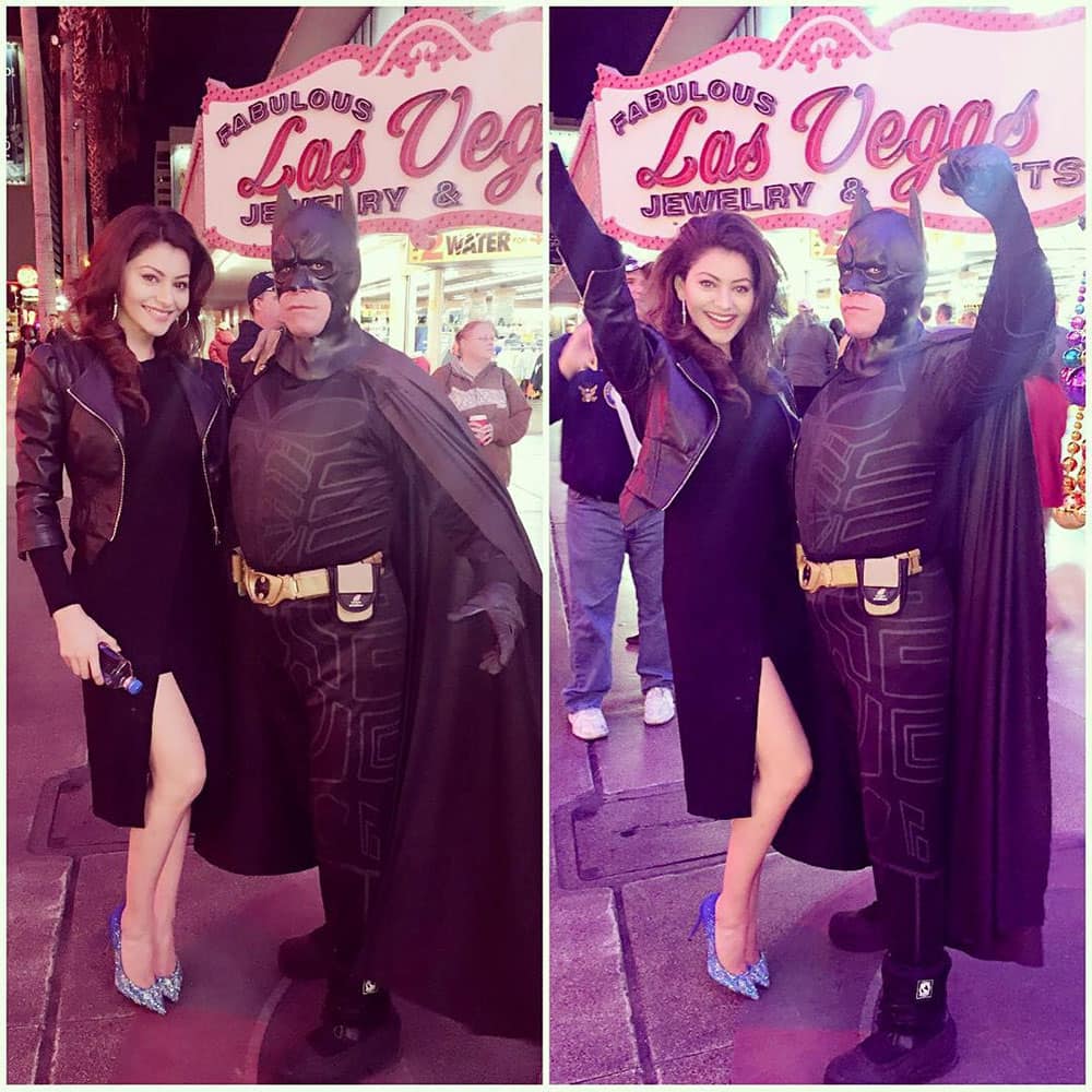 URVASHI RAUTELA ‏:- I'm the goddamn Batman #fremontstreetlasvegas #christmas #merrychristmas -instagram