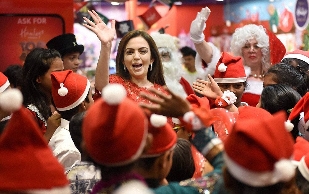 Nita Ambani, Founder and Chairperson, Reliance Foundation during christmas celebration with underpreviledged children in Mumbai.