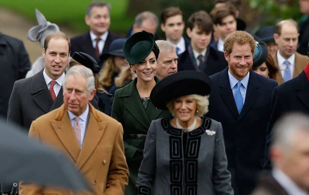 Members of the British royal family attend the traditional Christmas Day church service, at St. Mary Magdalene Church in Sandringham, England.
