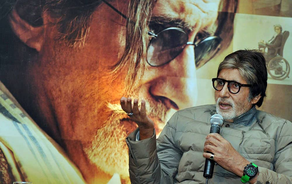 Megastar Amitabh Bachchan interacts with media people during the promotional of his new film Wazir, in Kolkata.