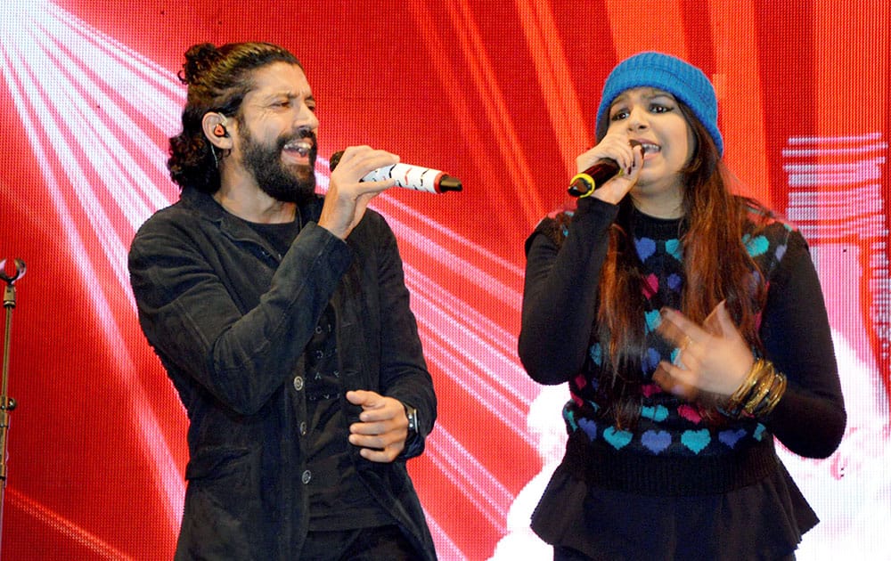 Actor, director and singer Farhan Akhtar performs during a live concert at Coke Studio in Gurgaon.