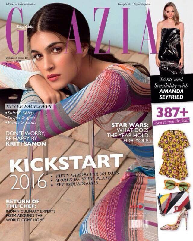 Kriti Sanon ‏:- Grazia Jan 2016 issue!! A happy vibrant way to start my new year!! #CoverGirl -twitter