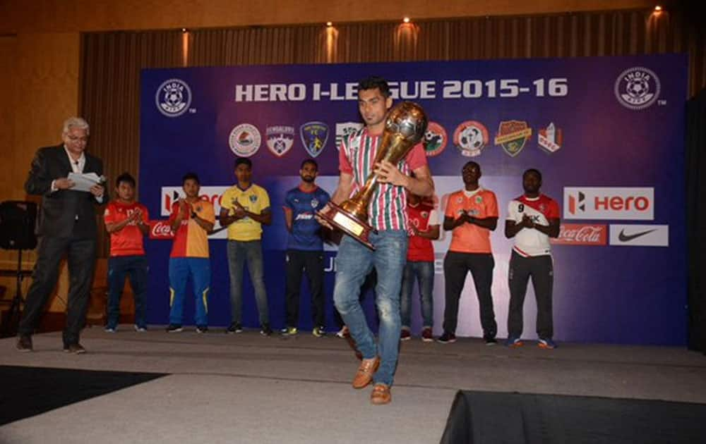 Mohun Bagan skipper Shilton Paul at the launch ceremony of I-League 2016 in Kolkata. (Courtesy @ILeagueOfficial)