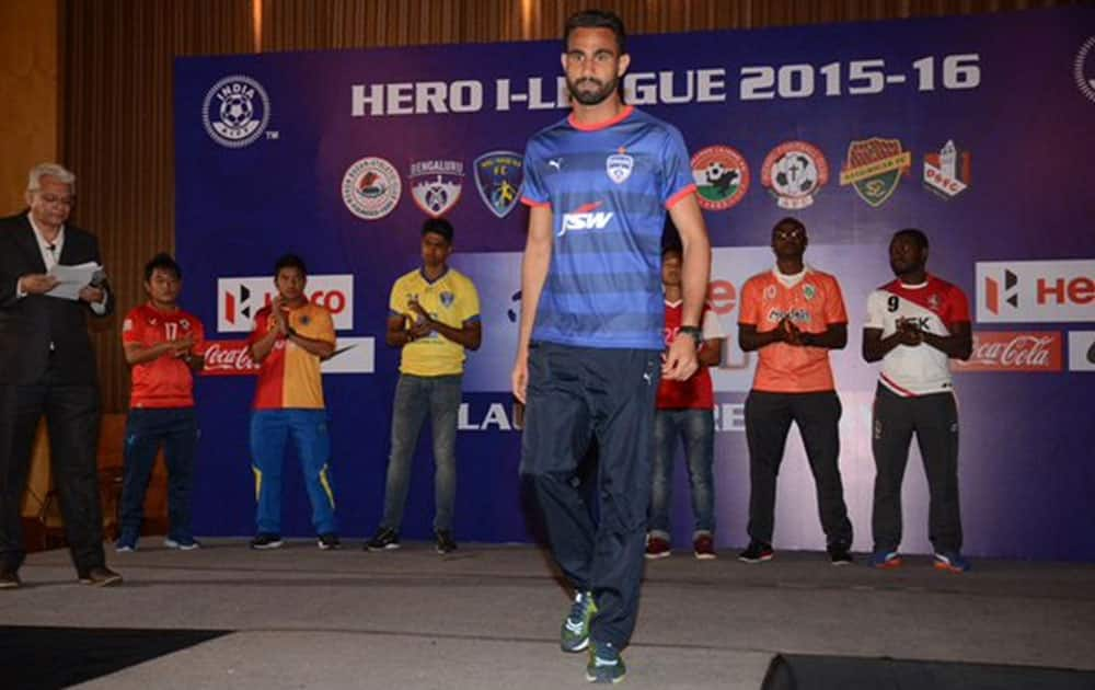 Bengaluru FC goalkeeper Amrinder Singh at the launch ceremony of I-League 2016 in Kolkata. (Courtesy @ILeagueOfficial)