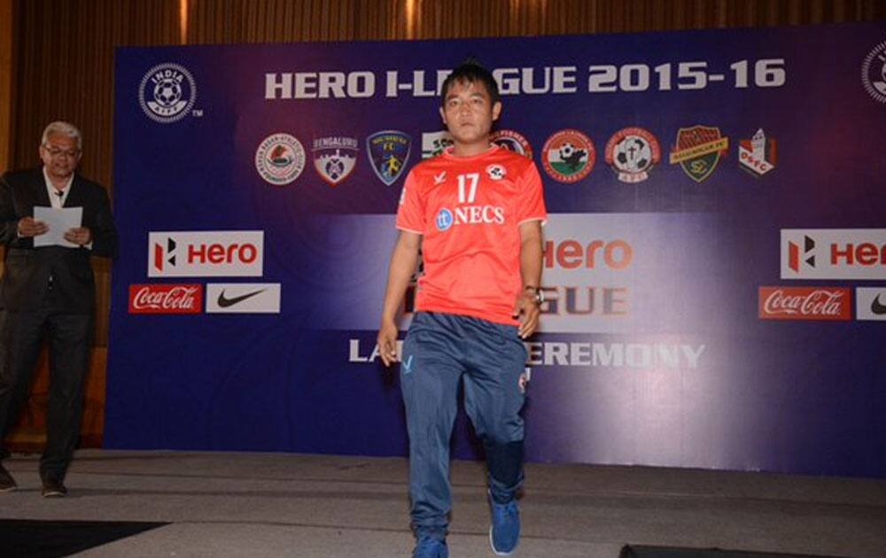 Aizwal FC's David Lalrinmuana at the launch ceremony of I-League 2016 in Kolkata. (Courtesy @ILeagueOfficial)