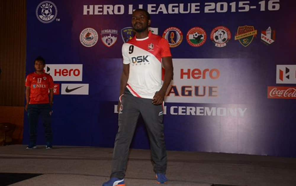 DSK Shivajians' captain Aser Pierric at the launch ceremony of I-League 2016 in Kolkata. (Courtesy @ILeagueOfficial)