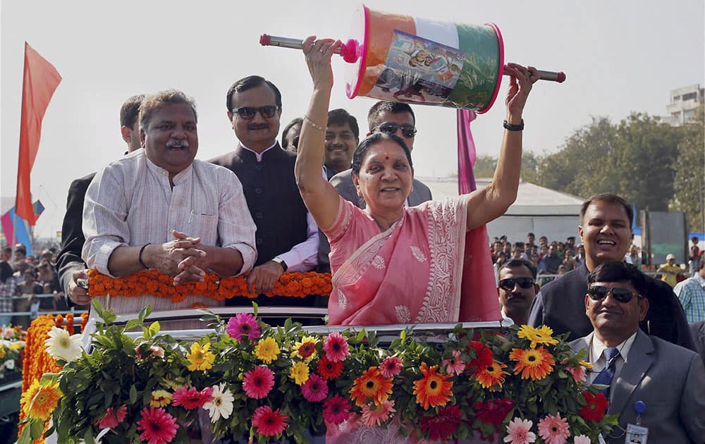 Gujarat Chief Minister Anandiben Patel during the International kite festival at riverfront in Ahmedabad.
