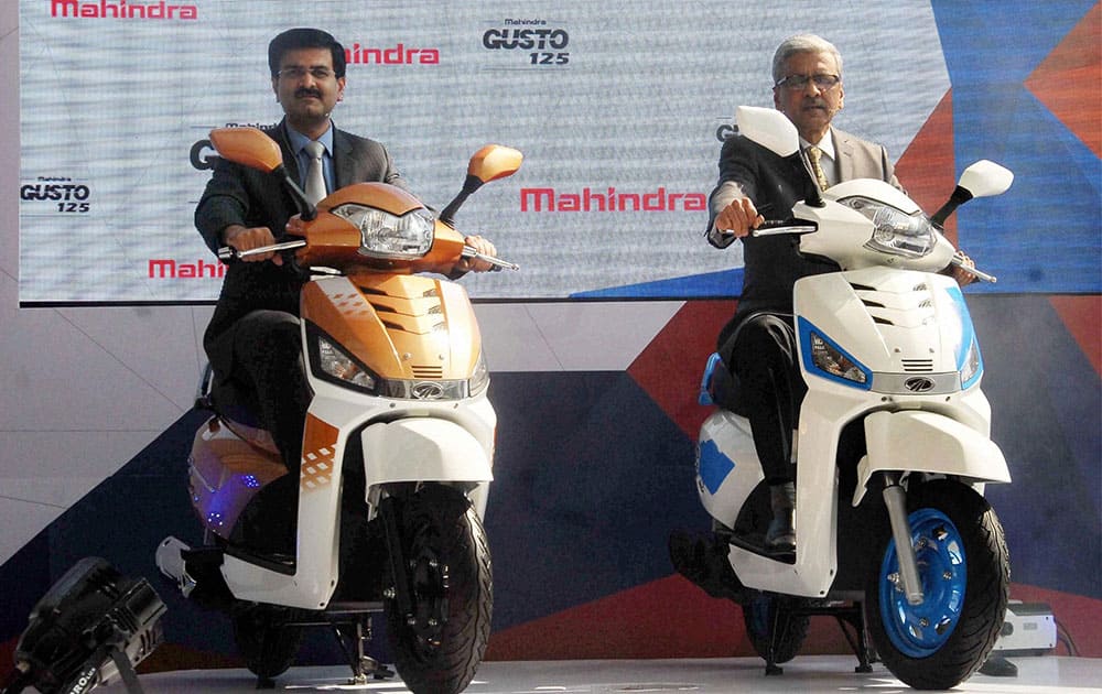 Vinod Sahay, COO, Mahindra Two Wheelers, at the launch of new Gusto 125 cc scooter in Pune.