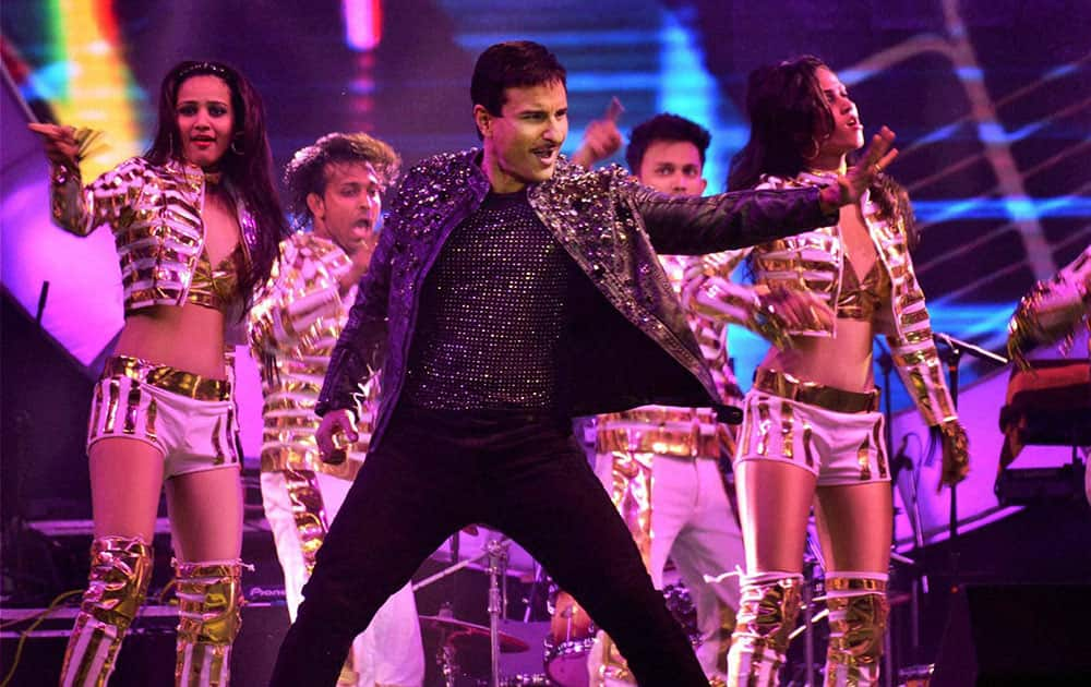 Bollywood actor Saif Ali Khan performs during Saifai Mohotsav.
