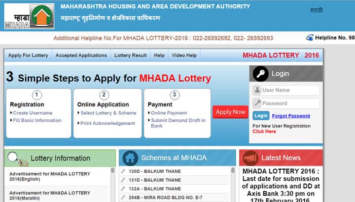 Log on to lottery.mhada.gov.in, mhada.maharashtra.gov.in for MHADA lottery 2016 registration