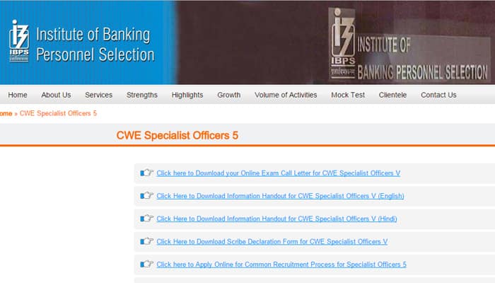 IBPS CWE Specialist Officers V: For call letters/admit cards/hall tickets click here