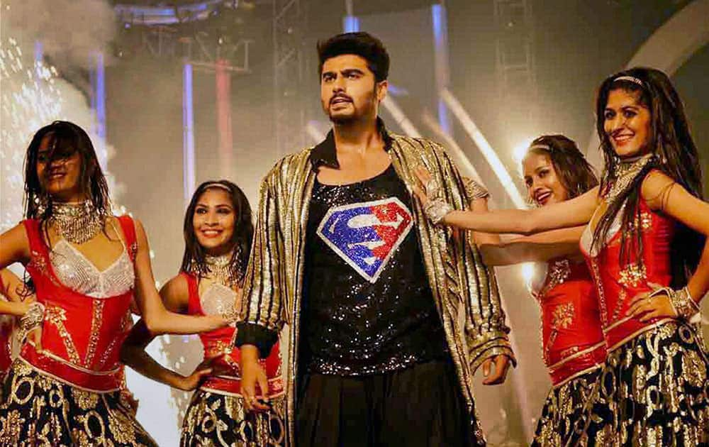 Bollywood actor Arjun Kapoor performs during a cultural program at Saifai Mohotsav.