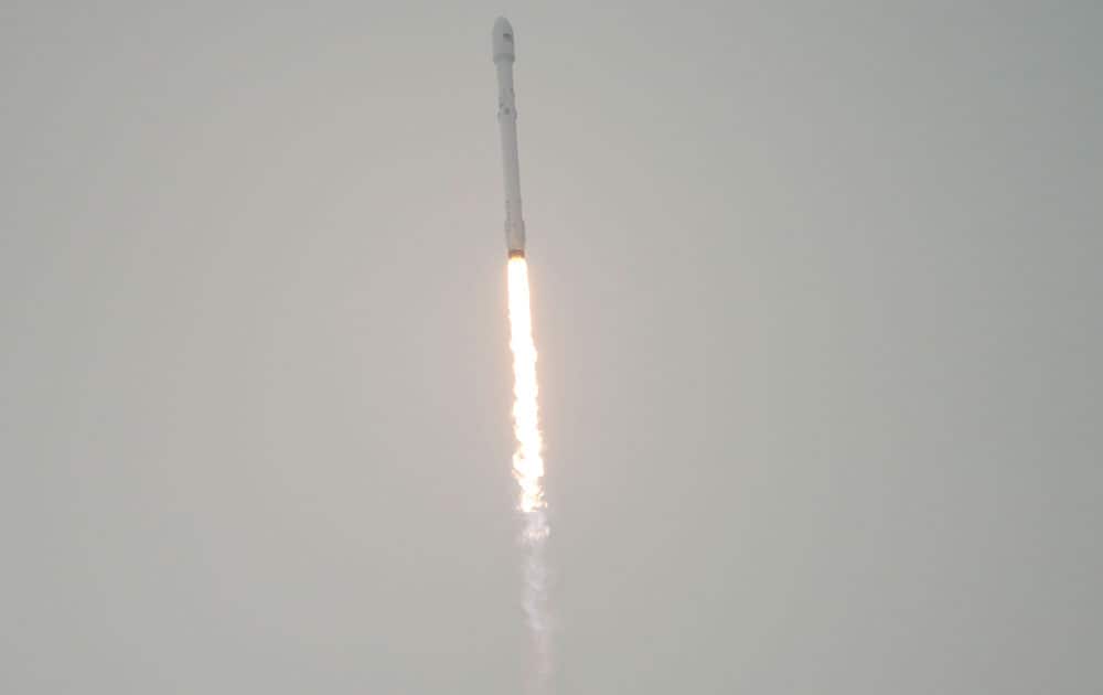 The SpaceX Falcon 9 rocket is seen as it launches with the Jason-3 spacecraft onboard from Vandenberg Air Force Base Space Launch Complex 4 East in California.