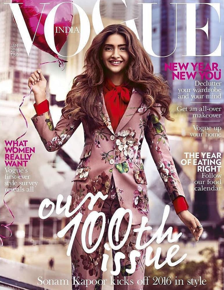 Sonam Kapoor ‏:- 100 is such a landmark number!! Celebrating with @vogueindia is always so much fun! Super …  -twitter