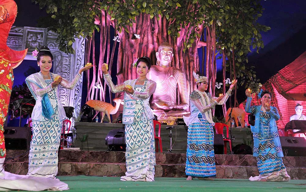 Artists from Myanmar perform during International Buddha Mahotsav in Bodhgaya.