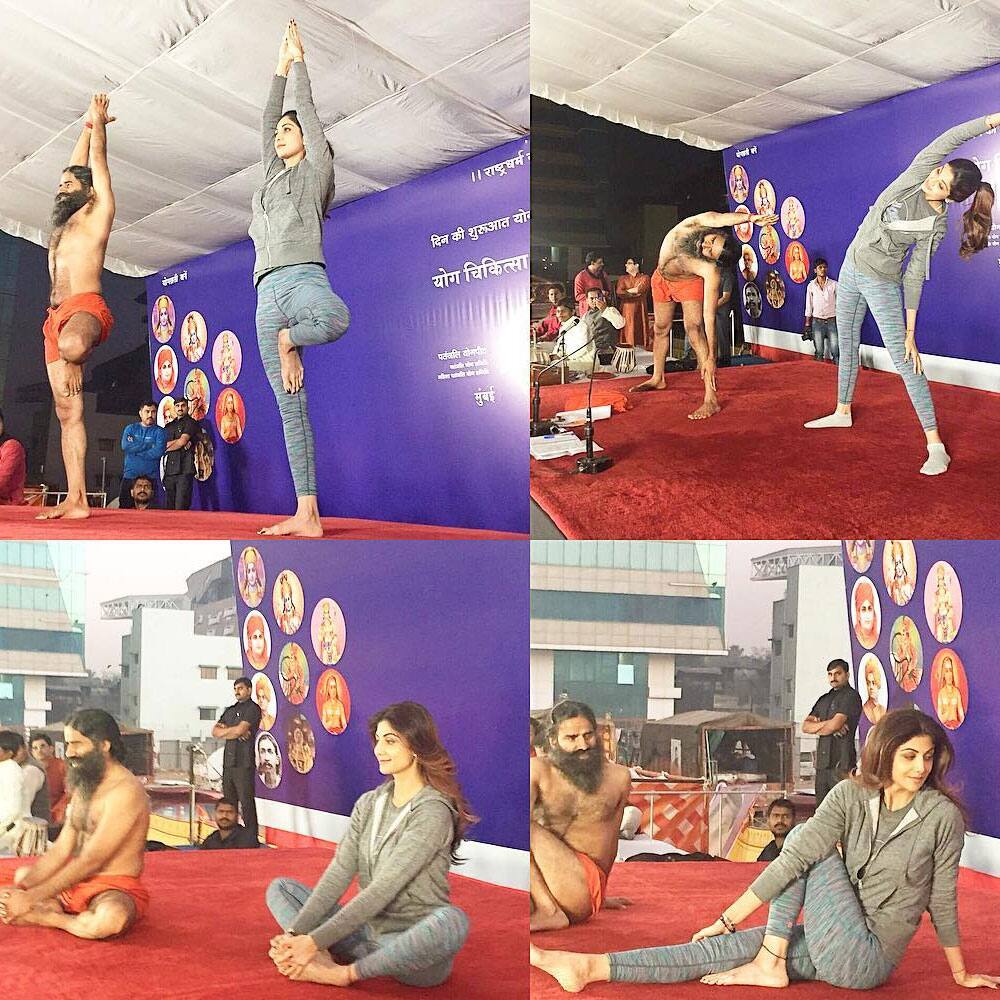 SHILPA SHETTY KUNDRA :- officialshilpashettyMorning Yoga session with #Baba Ramdev. #yoga #welness #energy -instagram