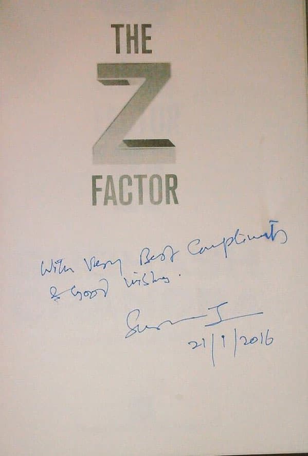 This is for all those whom I couldn't meet personally to sign their copies of #TheZFactor ! - Twitter@_SubhashChandra