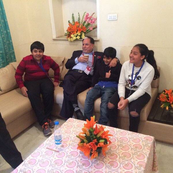 With my grandchildren at the #ZEE @Jaipurlitfest .. Minutes away from the launch of #thezfactor - Twitter@_SubhashChandra