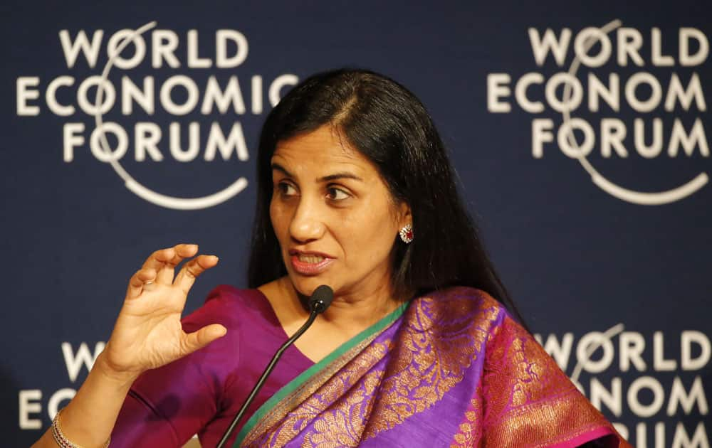 Chanda Kochhar, Managing Director and Chief Executive Officer of ICICI Bank, speaks during a debate hosted by the Associated Press “Regions in Transformation: South Asia” at the World Economic Forum in Davos, Switzerland, Thursday, Jan. 21, 2016.
