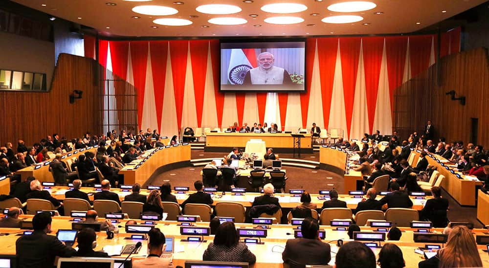 Prime Minister Narendra Modi delivers keynote address (via video call) to the Economic and Social Council (ECOSOC) of the UN in New York.