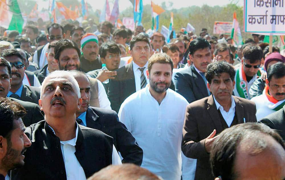 Congress Vice President Rahul Gandhi during his Padyatra programme in Mahoba district in Bundelkhand.