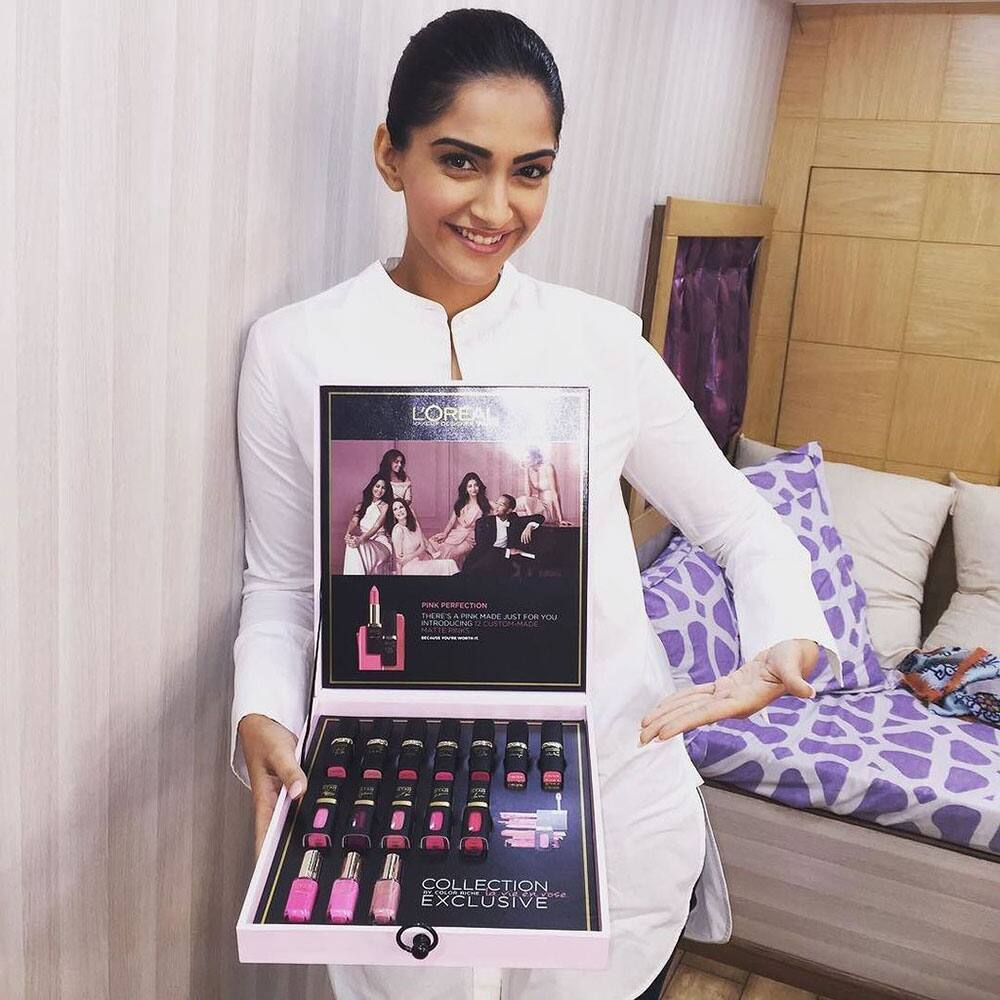 Sonam Kapoor ‏:- Love shooting for @lorealparisin I get so many goodies!!! -twitter