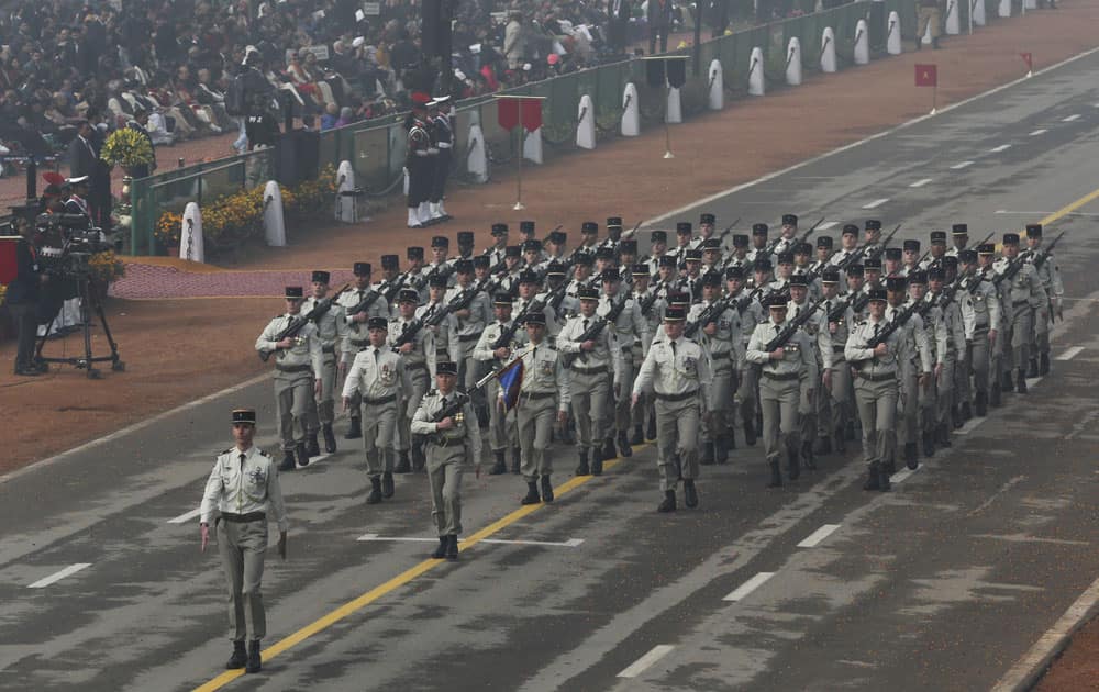 French soldiers march on Rajpath during the Republic Day parade in New Delhi For the first time foreign troops are marching down the Rajpath on a Republic Day along with Indian troops. 