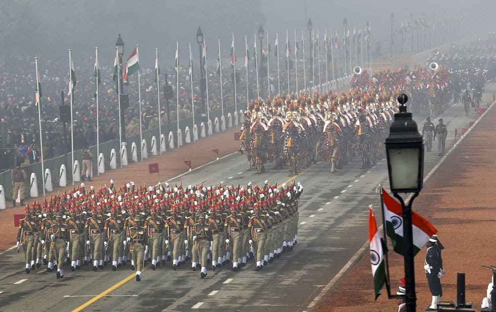 Indian security forces march during the Republic Day parade in New Delhi. 