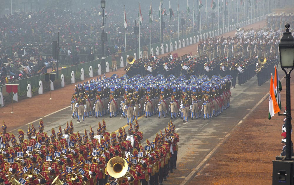 Indian security forces march during the Republic Day parade in New Delhi.