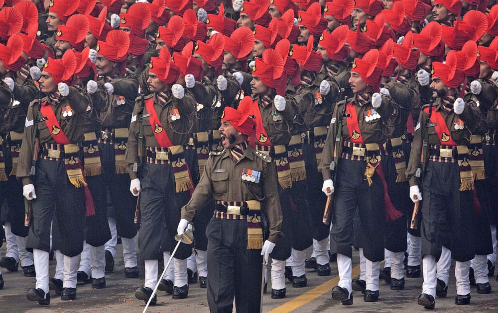 Indian security forces march during the Republic Day parade in New Delhi.
