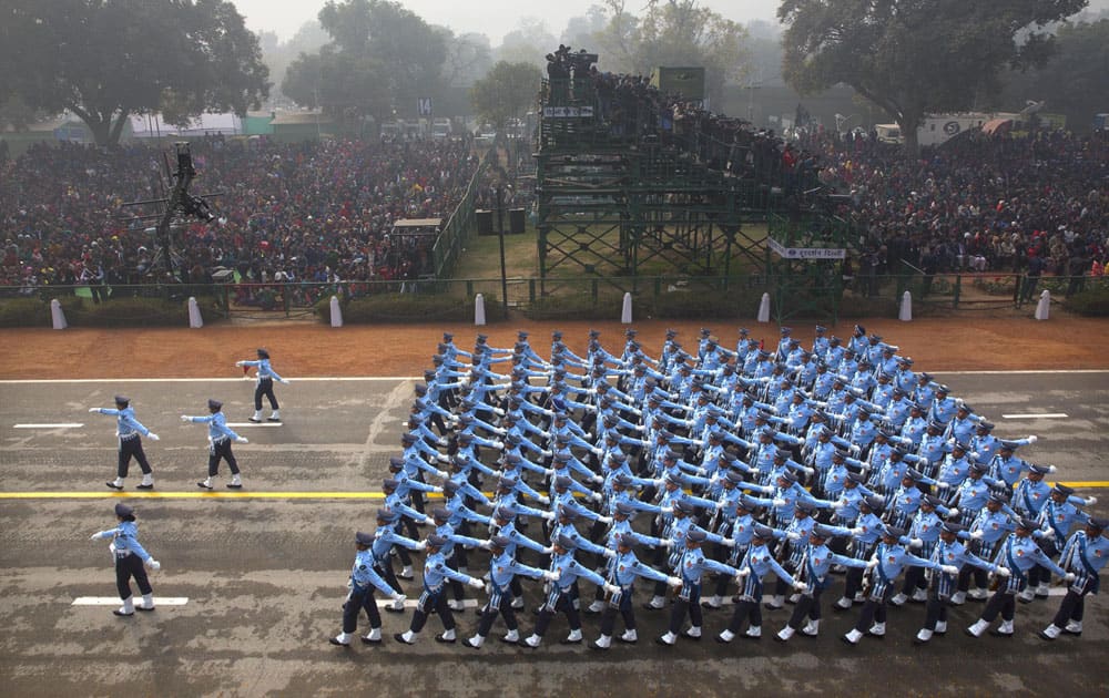 Indian security forces march during the Republic Day parade in New Delhi.