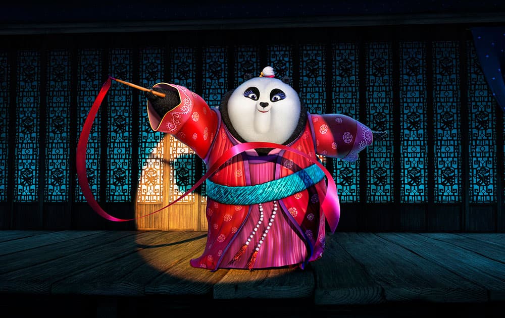 This image released by DreamWorks Animation shows character Mei Mei, voiced by Kate Hudson performing a ribbon dance in a scene from the animated film, Kung Fu Panda 3.